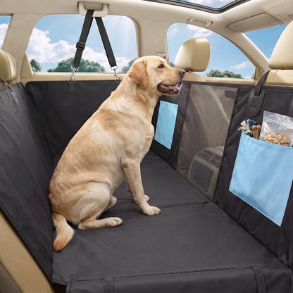 Dog Car Seat Cover | Blue Waterproof Back Seat Travel Hammock with Mesh Window & Pockets
