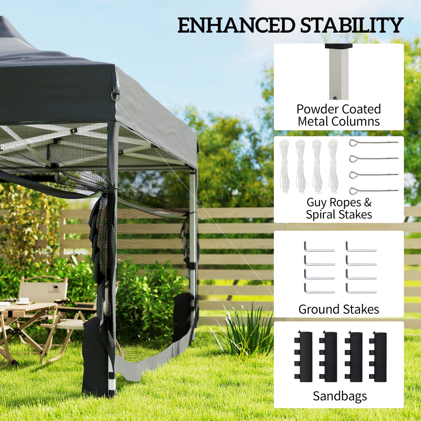 3x4.5m Pop Up Gazebo | UPF50+ 420D Oxford Roof | 4 Removable Mesh Sides | 3 Height Settings | Full Stability Kit | Wheeled Carry Bag | Dark Grey