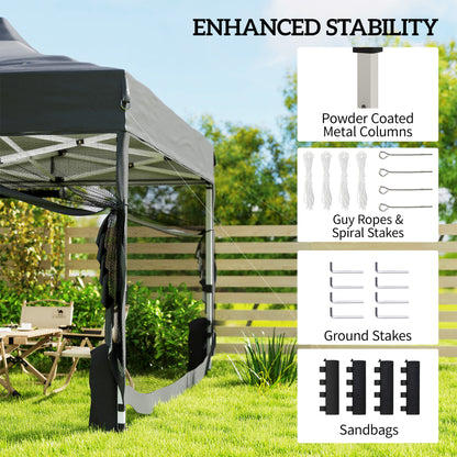 3x4.5m Pop Up Gazebo | UPF50+ 420D Oxford Roof | 4 Removable Mesh Sides | 3 Height Settings | Full Stability Kit | Wheeled Carry Bag | Dark Grey