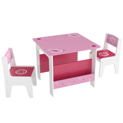 AIYAPLAY 3 Pieces Kids Table and Chair Set, Toddler Activity Table with Bookshelves, for Living Room, Nursery, Playroom, Pink