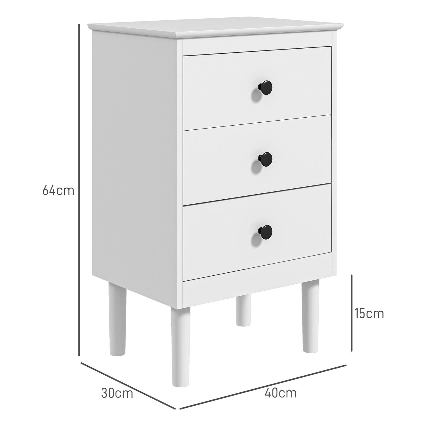 Bedside Table Set of 2, Modern Sofa Side Table with 3 Drawers, Nightstand for Bedroom, 40x30x64cm, White