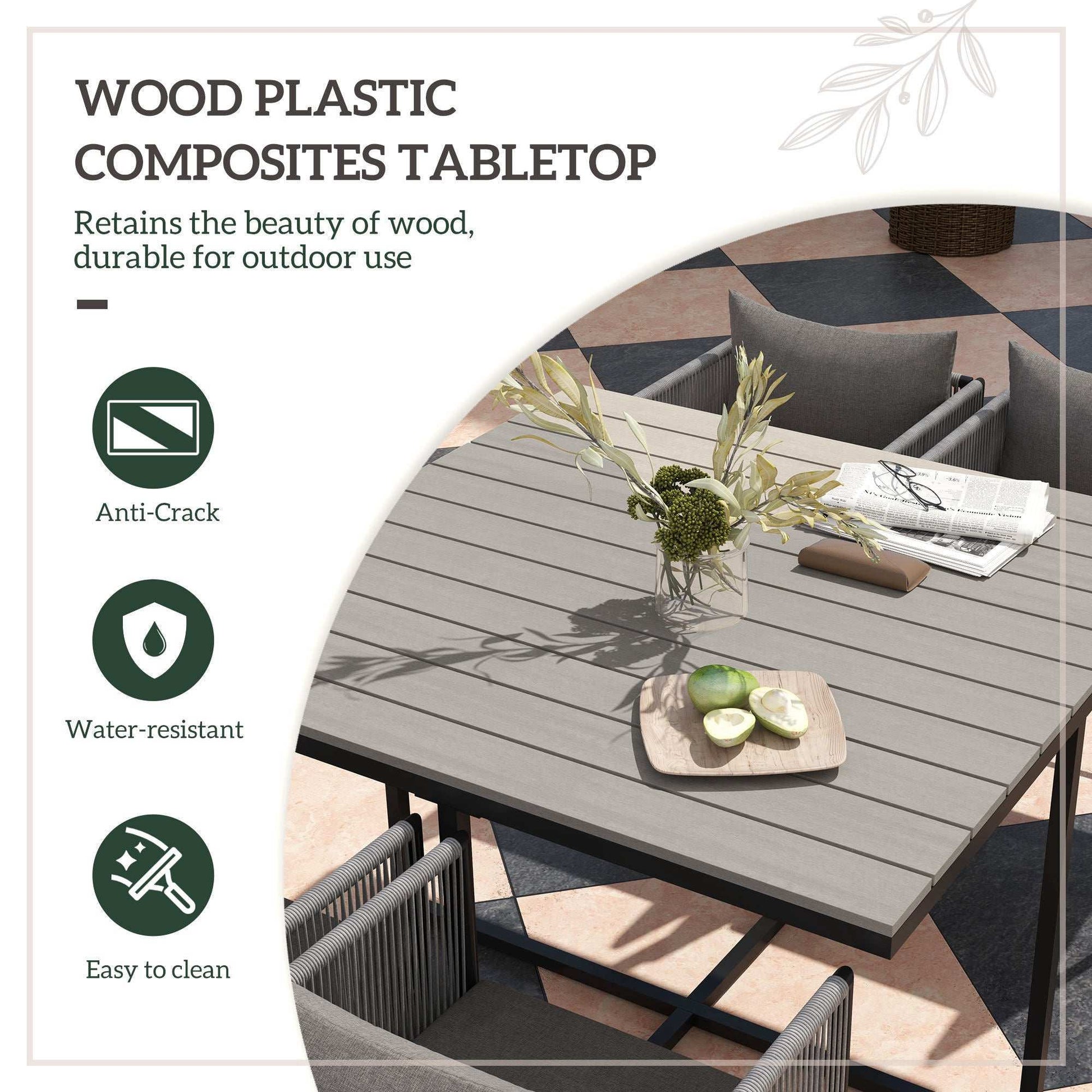 4 Seater Rattan Cube Garden Furniture Set, Rattan Dining Set with Cushions, Outdoor Dining Table and Chairs with Rectangular Wood Grain