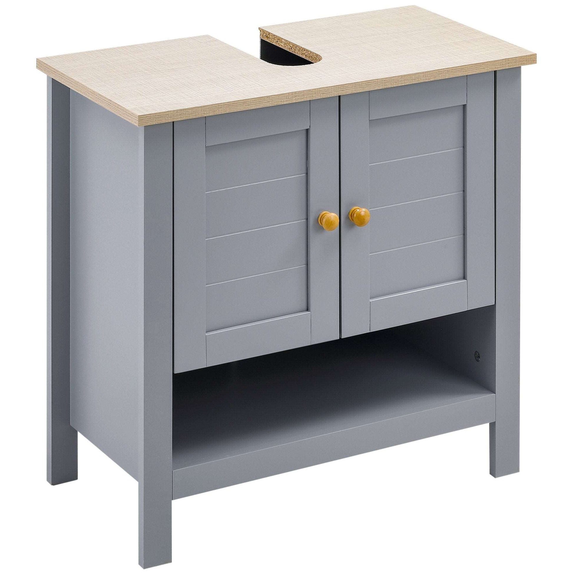Kleankin Under Sink Cabinet, Bathroom Vanity Unit, Pedestal Under Sink Design, Storage Cupboard with Adjustable Shelf, Grey