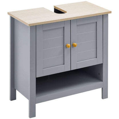 Kleankin Under Sink Cabinet, Bathroom Vanity Unit, Pedestal Under Sink Design, Storage Cupboard with Adjustable Shelf, Grey