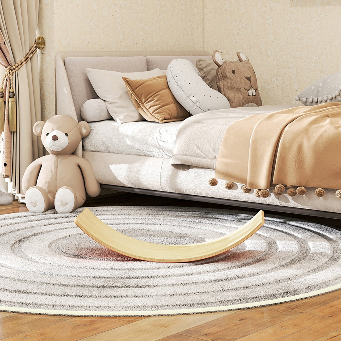 AIYAPLAY Wooden Balance Board for Kids, Wobble Board with Silent Felt for Sensory Play, Orange / Blue