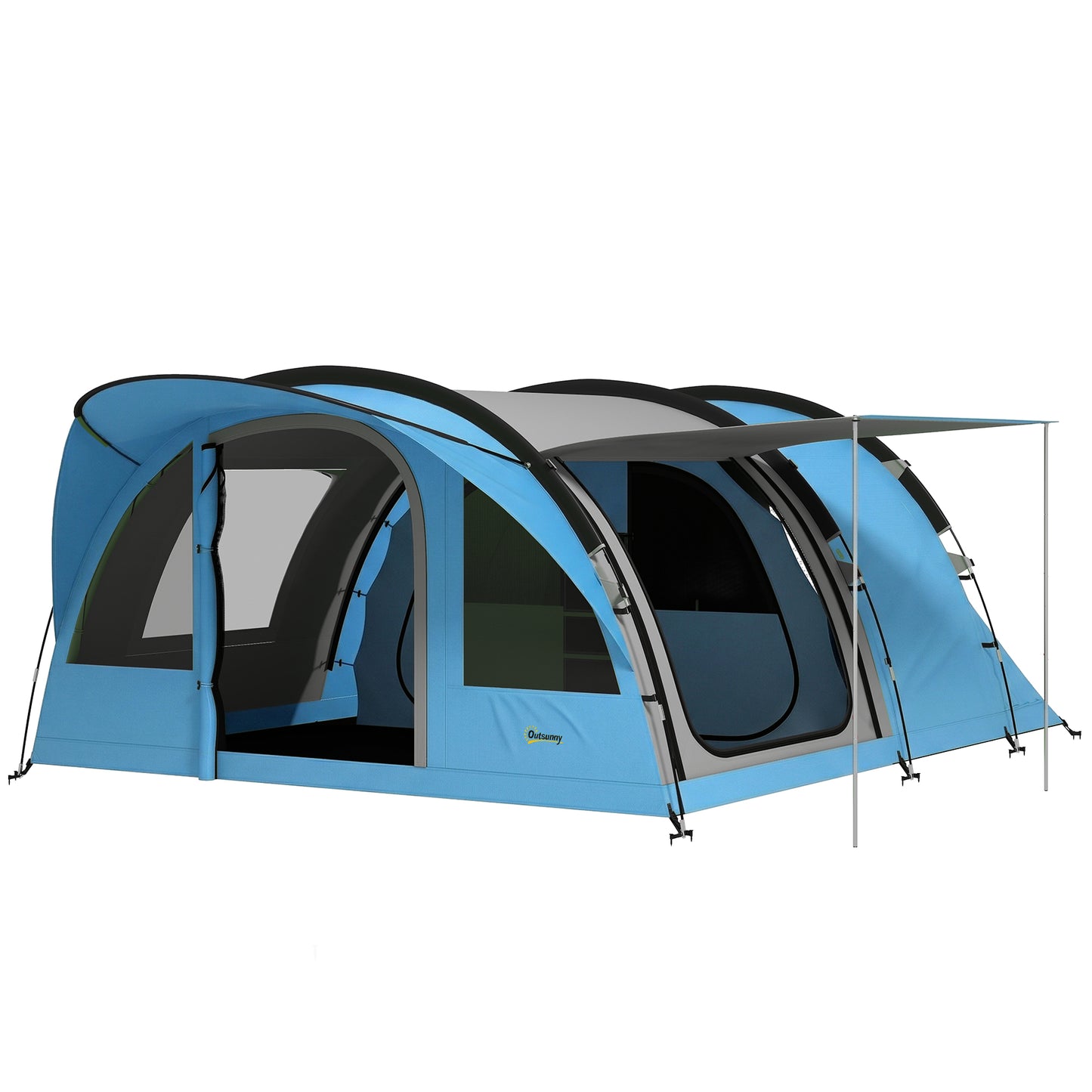 4-Person Family Camping Tent | 2 Rooms | Removable Divider | 3000mm Waterproof | Level 4 Wind Resistance | 7 Storage Pockets | Sets Up in 5-15 Mins | 565 x 370 x 200cm | Sky Blue & Grey