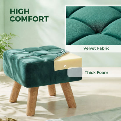 Square Padded Footstool Ottoman Pouffe | Tufted Velvet | Dark Green