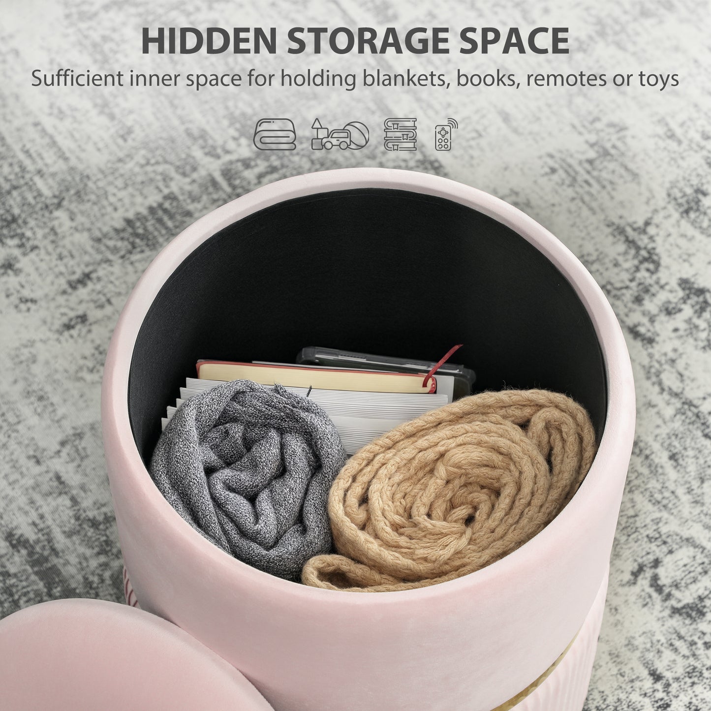 Velvet-Feel Storage Ottoman - Pink