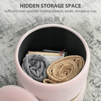 Velvet-Feel Storage Ottoman - Pink