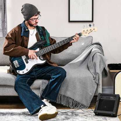 SPORTNOW 4-String Full-Size Electric Bass Guitar | Blue | 115x33x6cm | Maple Neck & Fretboard | Platane Body | Right-Hand | 15W Amp | Gig Bag | Strap | 3 Picks | 2.5m Cable | Beginner Set