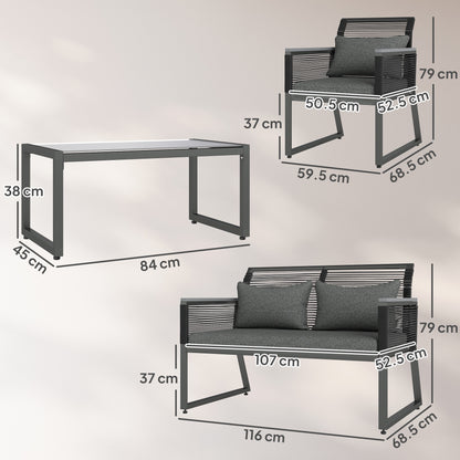 Outsunny 4 Pieces Rattan Garden Furniture Set - Charcoal Grey