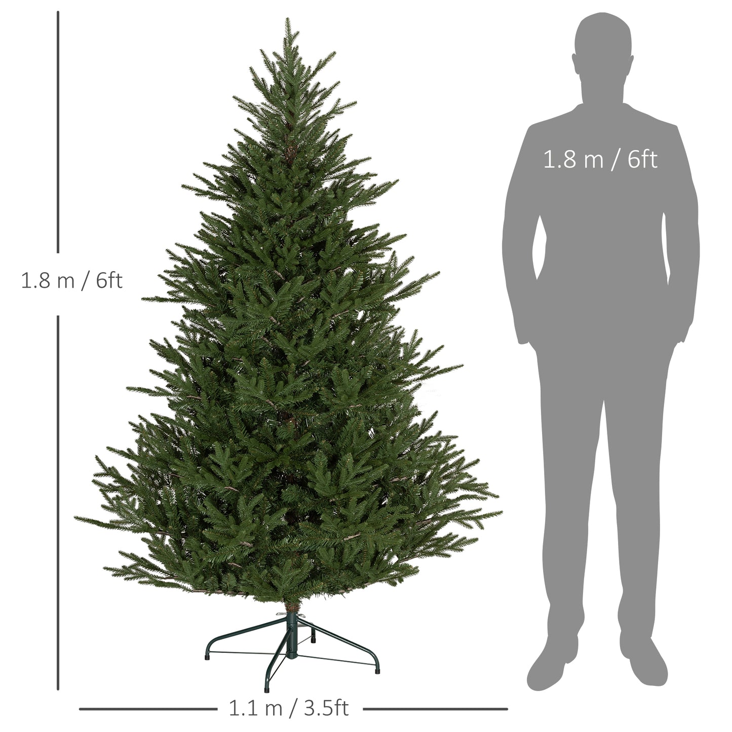6ft Artificial Christmas Tree with 2380 Tips, Metal Base, Realistic, Easy to Assemble, Green