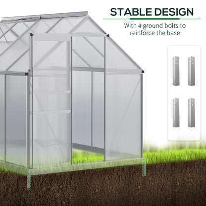 Outsunny 190 x 253 cm Walk-In Polycarbonate Greenhouse - Silver-Tone