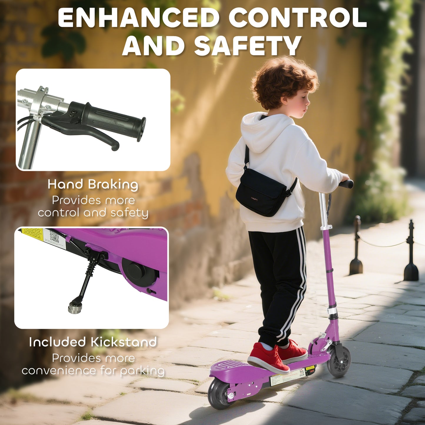 Foldable Electric Kids Scooter, Ride-on for Ages 7-14 Years, Purple