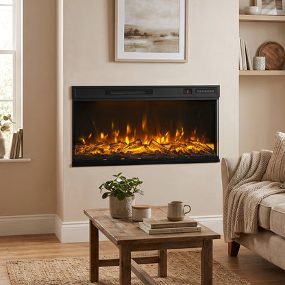 102cm Three-Sided Electric Fireplace Insert | Recessed, Cabinet-Fitted or Freestanding | 900/1800W, 12 Colours, Remote & Weekly Timer | Black