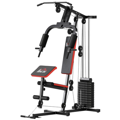 Home Multi-Gym Station | 65kg Weight Stack | Pec Fly | Lat Pulldown | Leg Curl & Extension | Black | 110kg Max