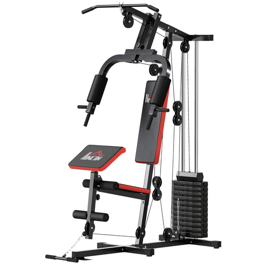 Home Multi-Gym Station | 65kg Weight Stack | Pec Fly | Lat Pulldown | Leg Curl & Extension | Black | 110kg Max