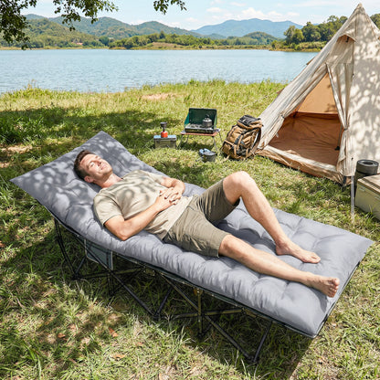 Foldable Camping Sleeping Mat | 8cm PU Foam | 200x80cm | Splash Proof Quilted | Elastic Straps | Flame Retardant | 200kg | Light Grey
