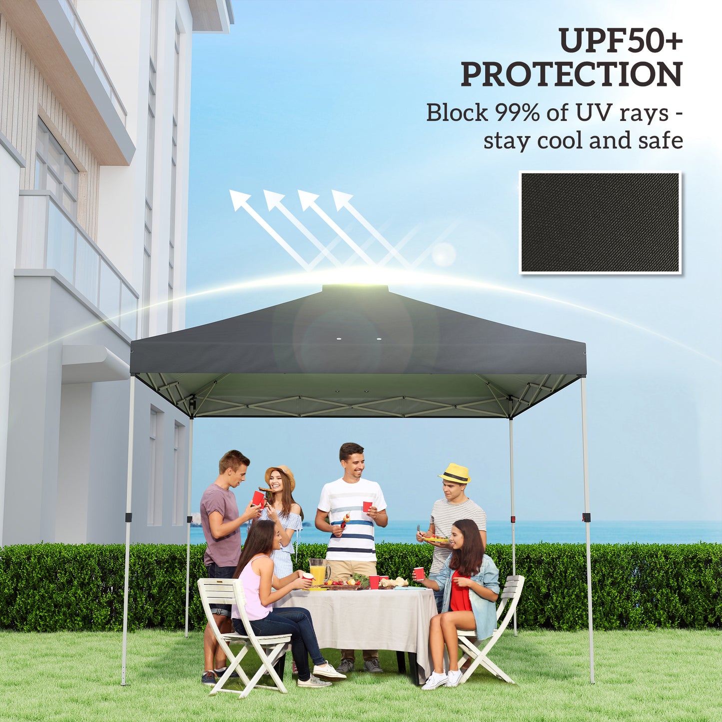 3x3m Gazebo Roof Replacement Canopy | UV50+ Waterproof | 210D Silver-Coated Oxford Fabric | Double Vented | 8 Drainage Holes | Hook & Loop | Fits 3x3m Straight-Leg Frames | Black