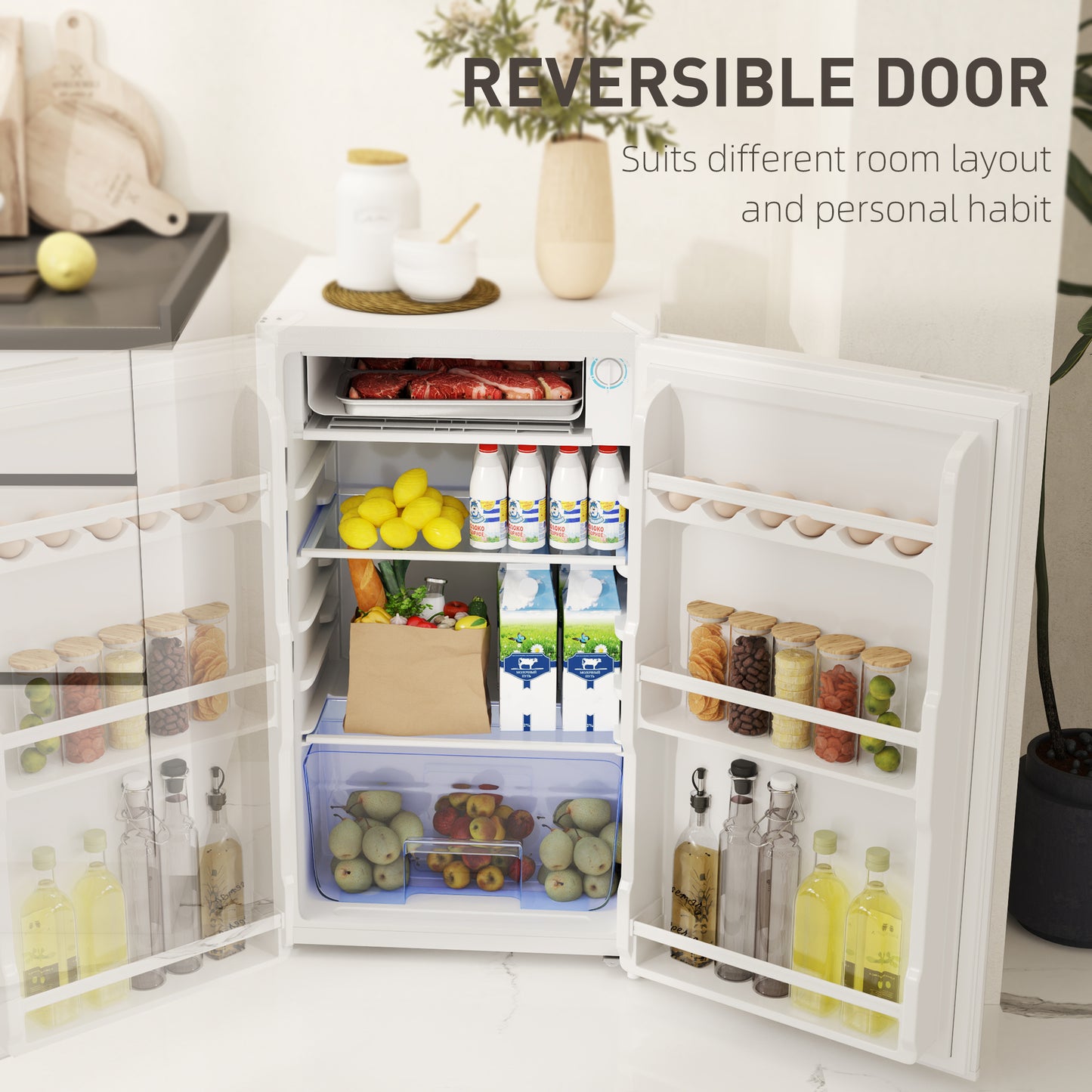 91L Freestanding Under-Counter Fridge Freezer with Lock - White