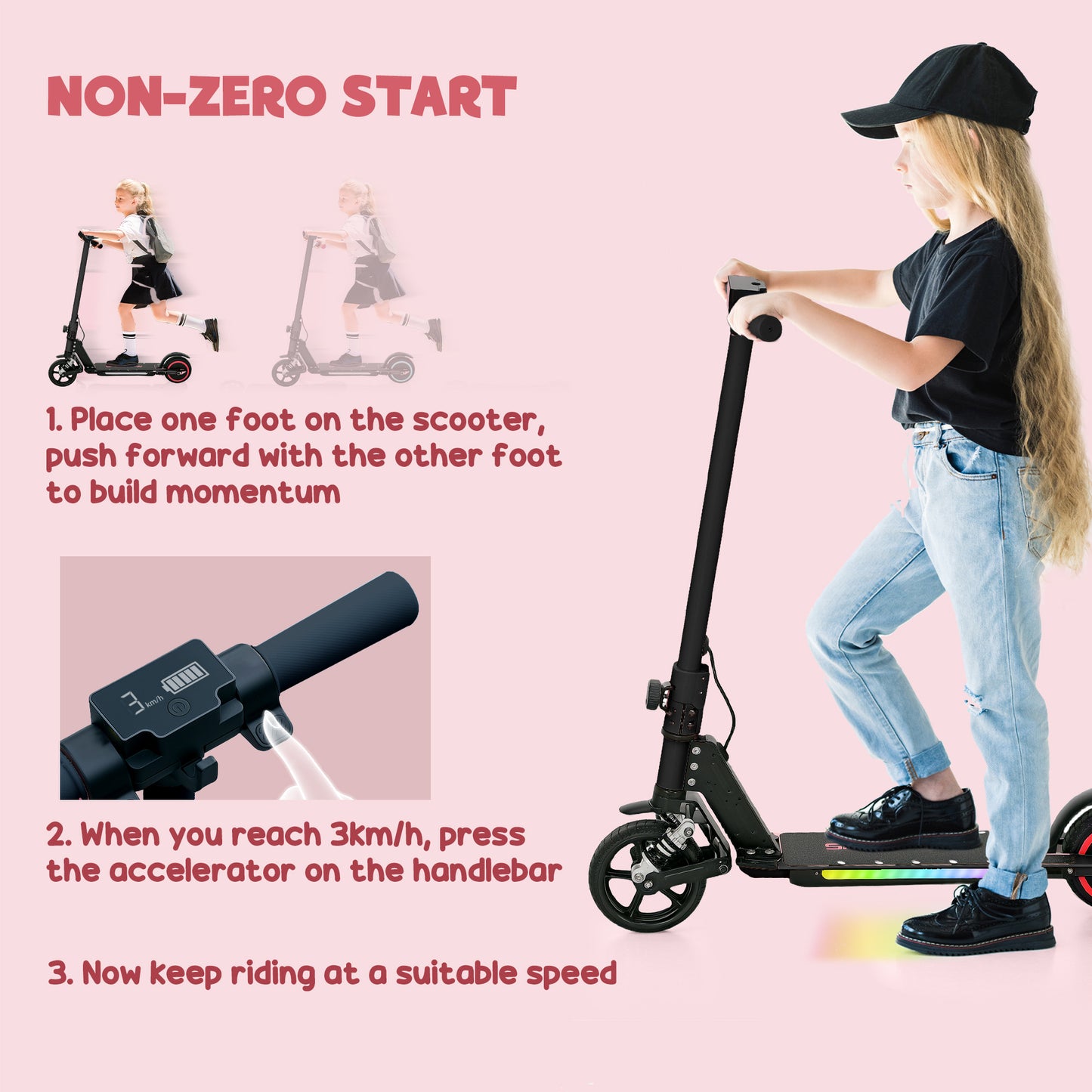 Folding Electric Scooter for Kids Age 6-14 with Dual Brakes, Front Suspension, LED Colourful Lights and Display, 6.8kg Lightweight Aluminium E Scooter, Up to 14 KM/H & 6 KM