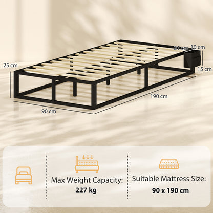 3ft Single Bed Frame | 12 Slats | Metal Platform | Storage Bag | Anti-Slip Pads | 227kg Capacity | Black