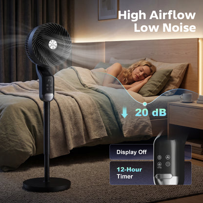 Silent Standing Pedestal Fan | 41" | 20dB Sleep Mode | 8 Speeds | 85° Oscillation | 12H Timer | Remote | Aroma Box | Black