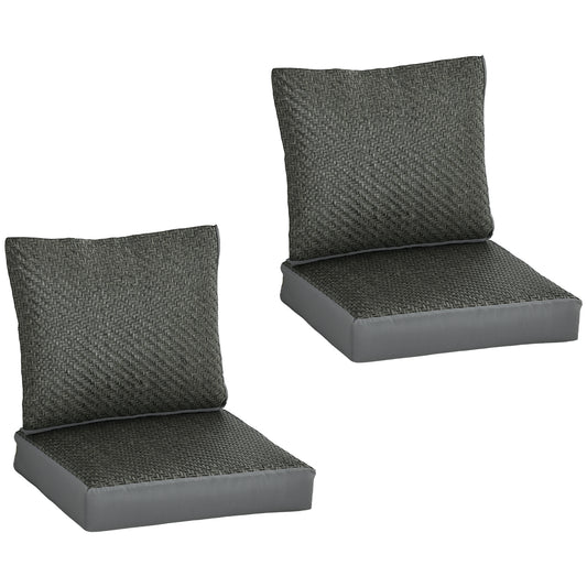 Outsunny Set of 4 Outdoor Seat Cushions with Backrest, Fabric and PE Rattan Cover, Water Repellent Seat Pads for Chair, Swing, Sofa, Grey