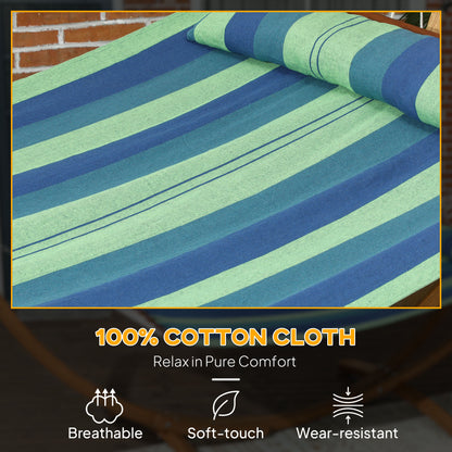 Outdoor Hammock with Stand, Garden Hammock with Triple-Head Eucalyptus Wood Arc Frame, 1 Person Cotton Bed and Head Pillow, Freestanding Garden Swing