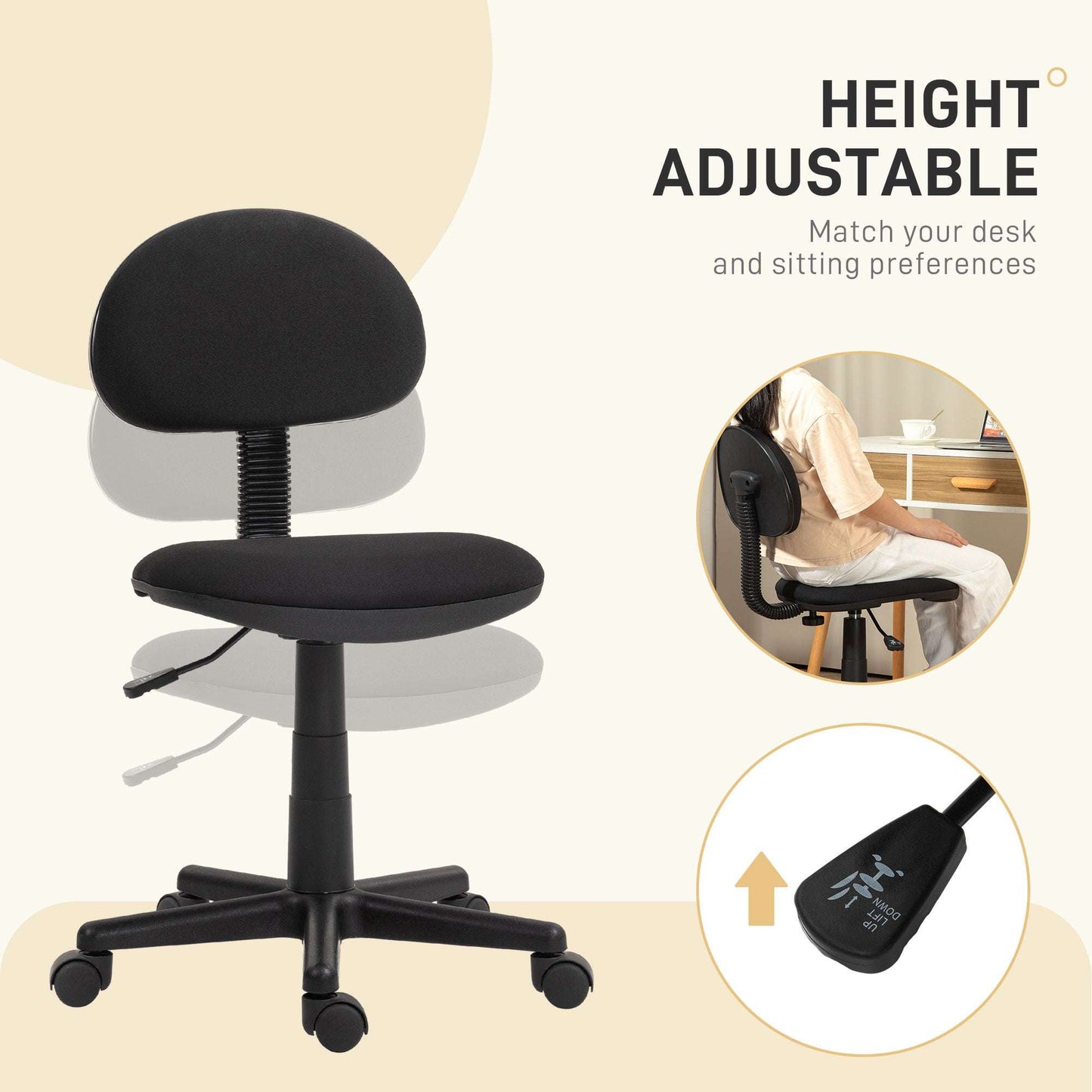 Small Simple Armless Office Chair - Black