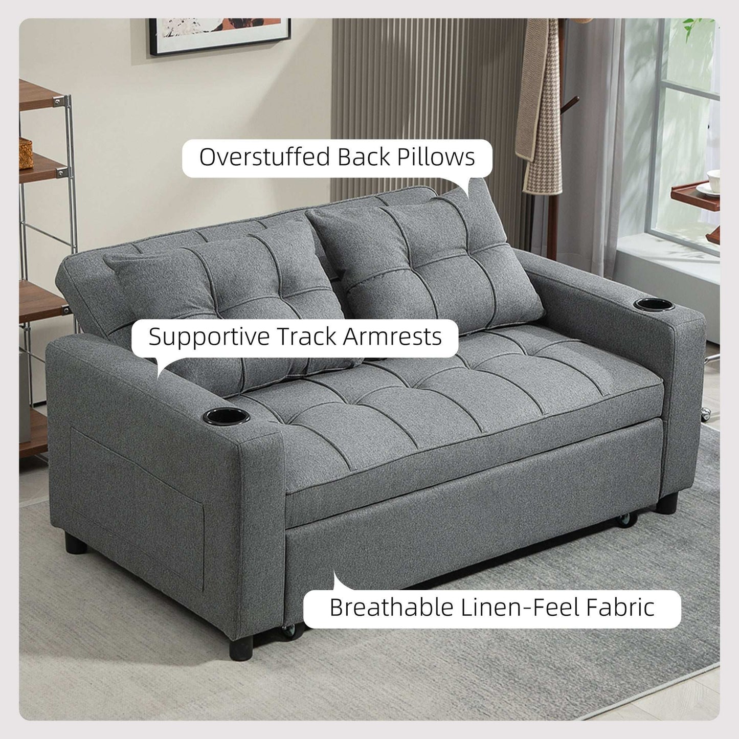 Two-Seater Pull-Out Sofa Bed - Charcoal Grey