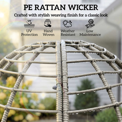 Rattan Egg Chair & Footstool Set | 11cm Tufted Cushions | UV & Weather Resistant PE Rattan | Powder-Coated Steel Frame | 120kg Capacity | Adjustable Feet | Indoor & Outdoor | Light Grey