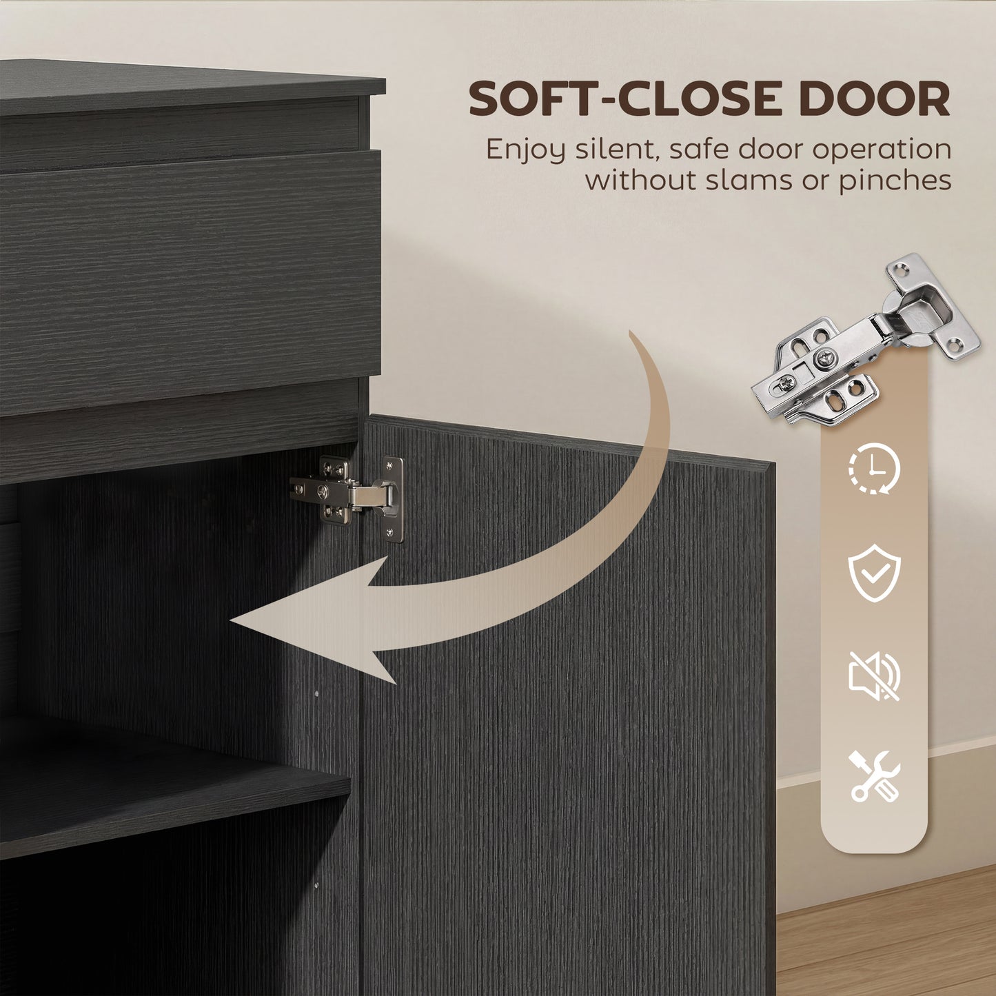 Modern Sideboard, Sideboard Storage Cabinet with 5 Drawers, Adjustable Shelf, Soft-Close Door, Black / White