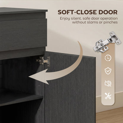 Modern Sideboard, Sideboard Storage Cabinet with 5 Drawers, Adjustable Shelf, Soft-Close Door, Black / White