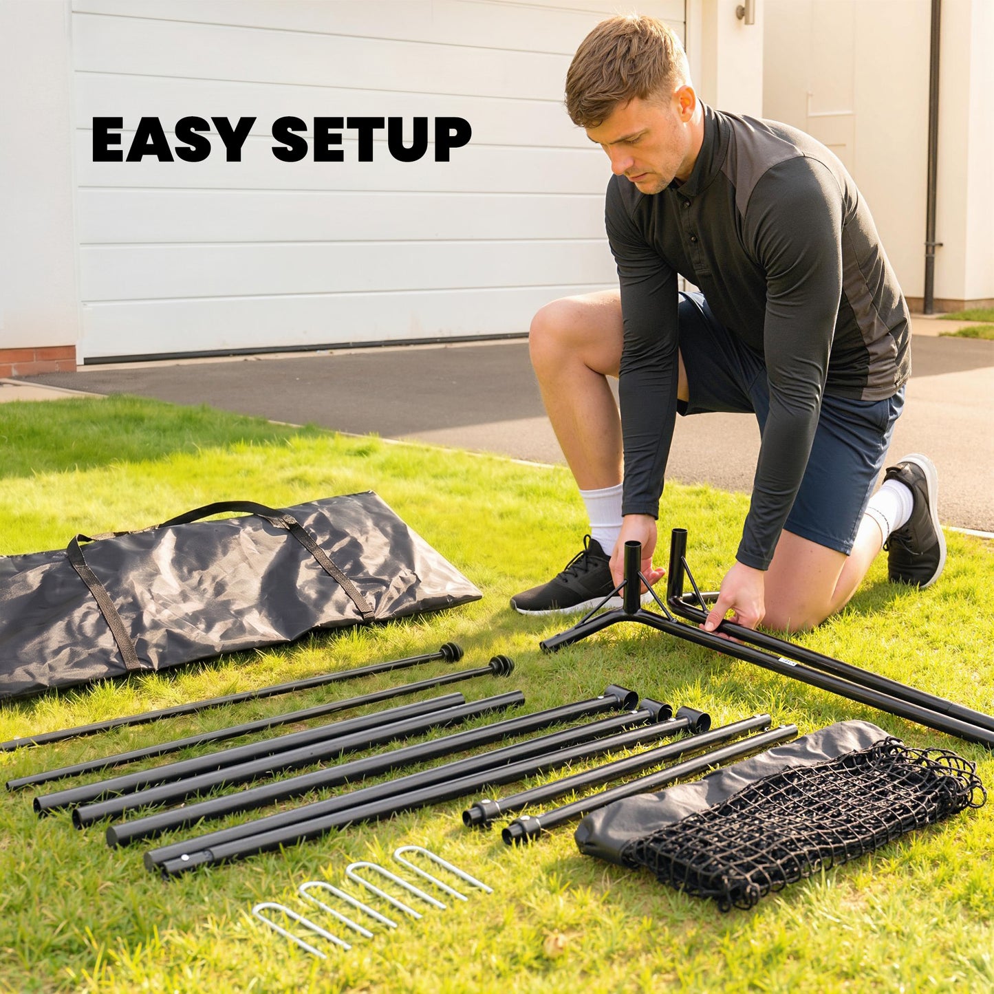 Portable Football Rebounder Net | 140x90cm | Tetoron Net | Steel & Fibreglass Frame | Carry Bag | Ground Stakes | Black