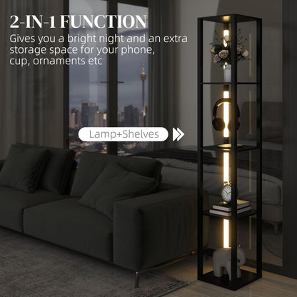 Floor Lamp with Shelves, 4 Layer Dimmable Column Modern Standing Lamp with 3 Brightness Levels and Foot Switch, Black