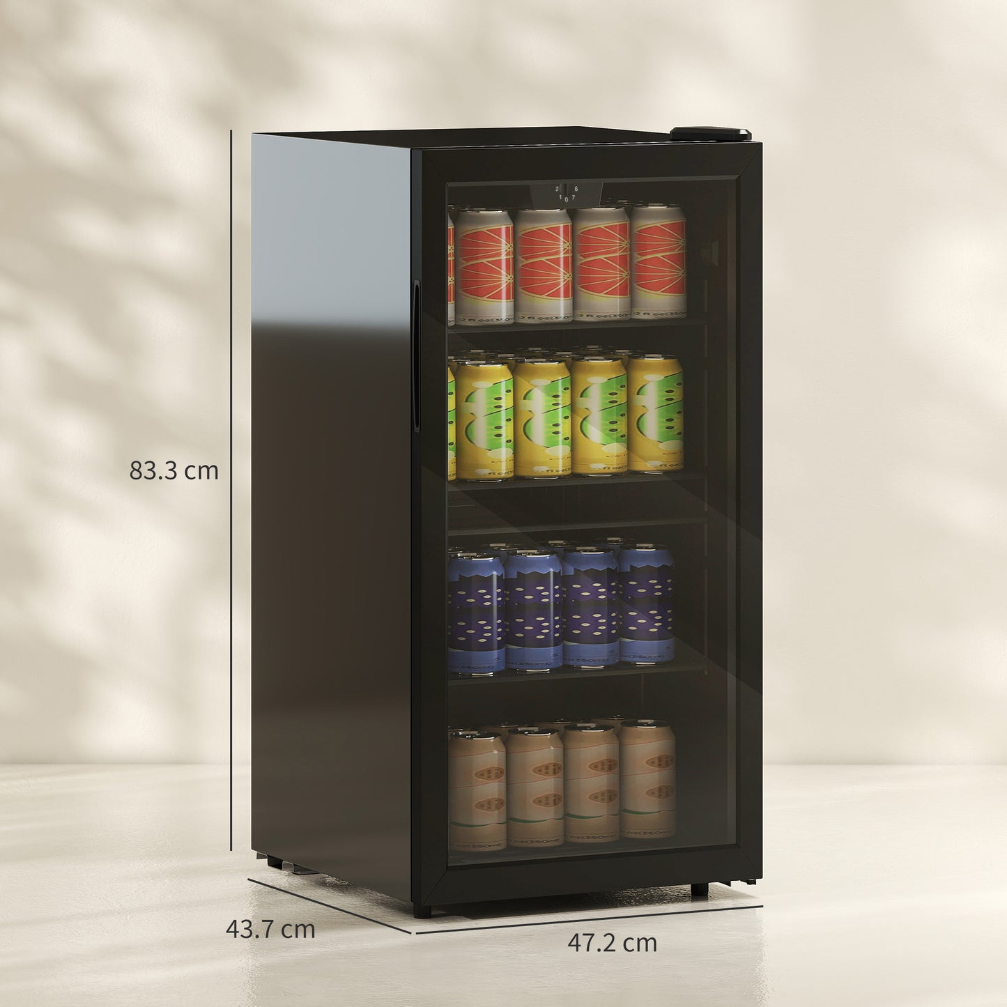 93L Drinks Fridge, 115 Can Freestanding Beer Fridge with Glass Door, Adjustable Shelves, LED Light, for Beer Soda, Black