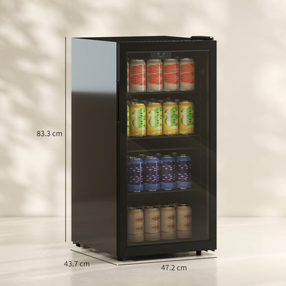 93L Drinks Fridge, 115 Can Freestanding Beer Fridge with Glass Door, Adjustable Shelves, LED Light, for Beer Soda, Black