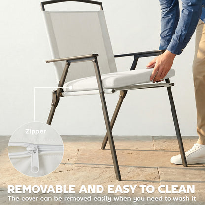 Set of 2 Garden Seat Cushions | 7cm High Density Foam | 50x50cm | Water Resistant | UV30+ | Fire Retardant | Zip Off Covers | Securing Ties | Cream White