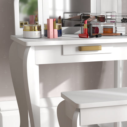 Kids Dressing Table Set, with Mirror and Drawer - White