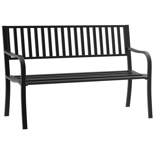 Metal Garden Bench Loveseat with Slatted Seat, Black