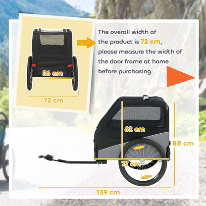 Dog Bike Trailer | 20kg Capacity | 20" Inflatable Rubber Wheels | Universal Coupler | 600D Oxford Fabric | Steel Frame | Reflectors & Safety Flag | Foldable | 139x72x88cm | Grey