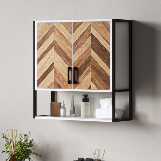 Retro Vintage Style Bathroom Cabinet Wall Mounted, Bathroom Wall Cabinet Medicine Cabinet with 2 Doors, Adjustable Shelf, Walnut