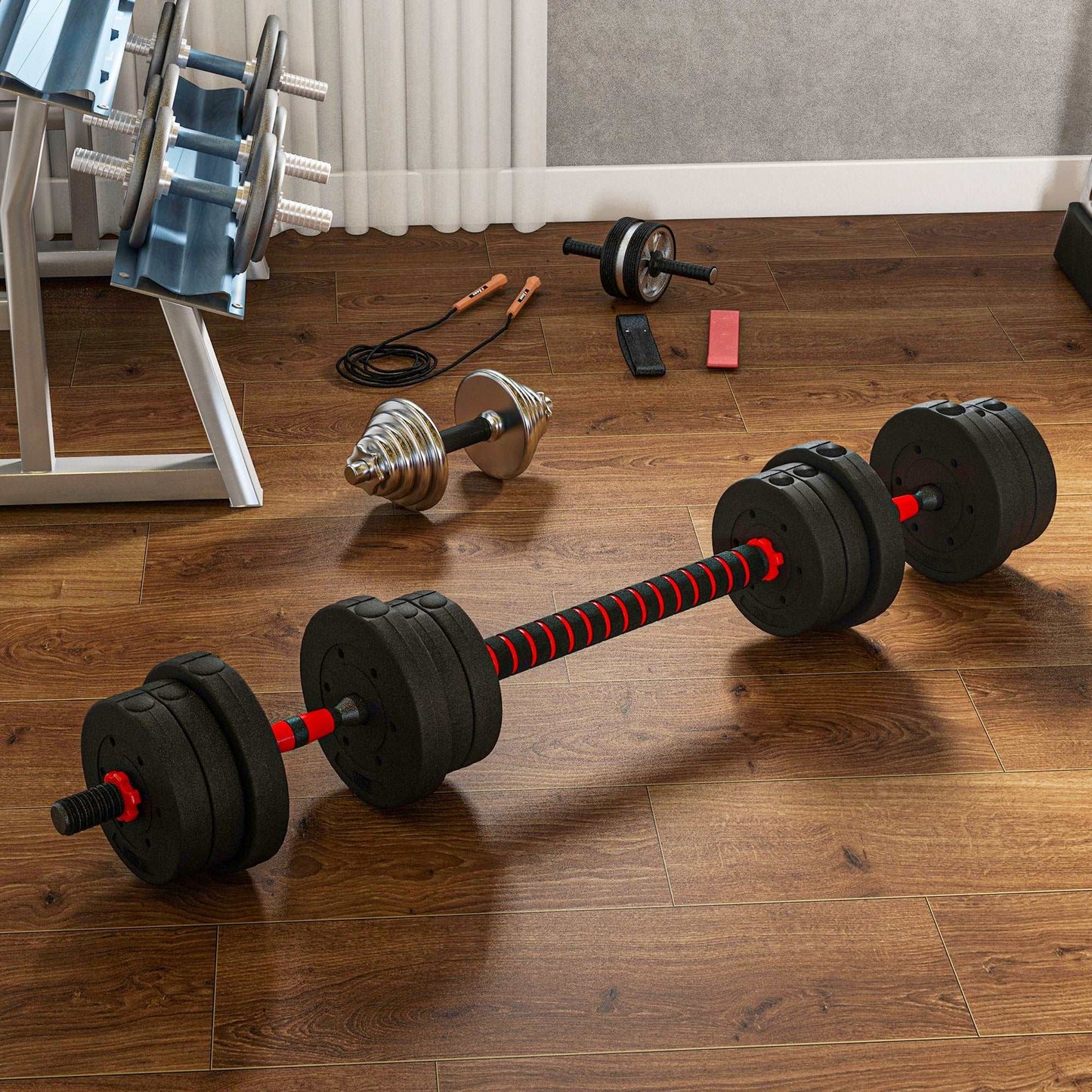 20kg 2 IN 1 Adjustable Dumbbells Weight Set, Dumbbell Hand Weight Barbell for Body Fitness, Lifting Training for Home, Office, Gym, Black