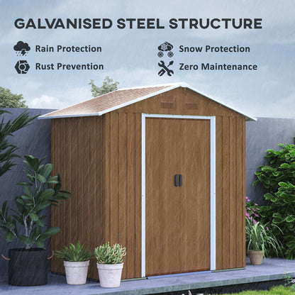 Outsunny 6.5 x 3.5ft Metal Garden Storage Shed - Wood-Effect