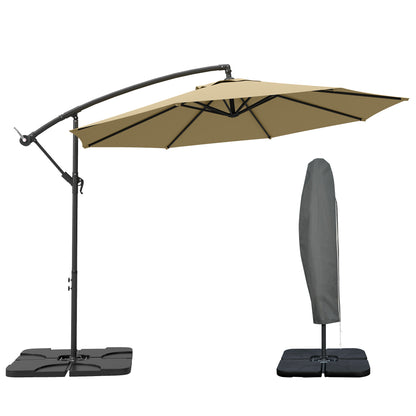 Outsunny 3(m) Garden Banana Parasol Cantilever Umbrella with Crank Handle, Cross Base, Weights and Cover for Outdoor, Hanging Sun Shade