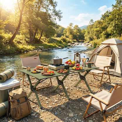 4ft Folding Camping Picnic Table | Roll Up Top | 116x59x43cm | Waterproof | All Metal Frame | 30kg | Green