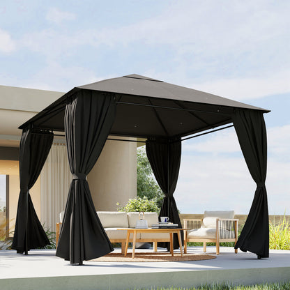 Set of 4 Replacement Gazebo Curtains Sidewalls | UPF30+ Polyester | Roll-Up Mesh Windows | Double-Sided Zip | O-Rings Included | Fits Most 3x3m Gazebos | 300x198cm | Dark Grey
