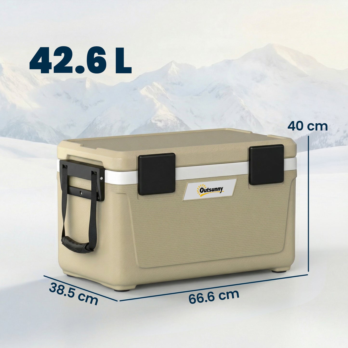 42.6L Insulated Cool Box | 72-Hour Retention | HDPE Shell | PU Foam | Drain Valve | 70kg | Camping & Fishing | Khaki