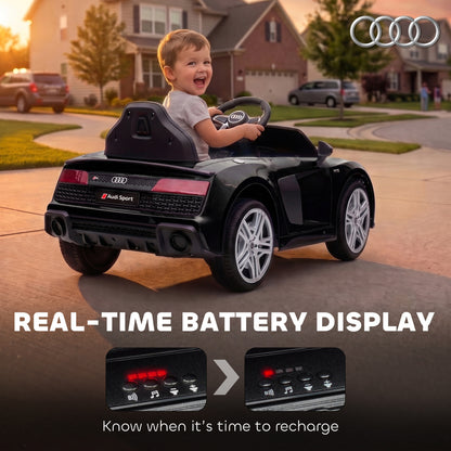 Licensed Audi R8 Spyder 12V Kids Electric Ride-On Car | 2.4G Parent Remote | Dual 12V Motors | Soft Start | Rear Suspension | 2-Point Seatbelt | Music USB Horn | 3-5km/h | 30kg | Ages 3+ | Black / Pink / White